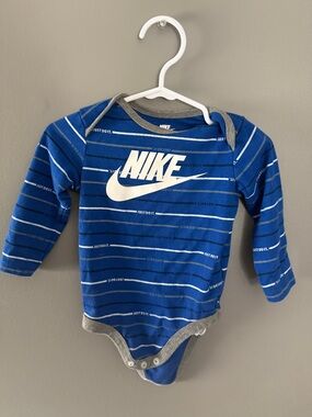 Nike Blue & White Striped Long-Sleeve Baby Bodysuit